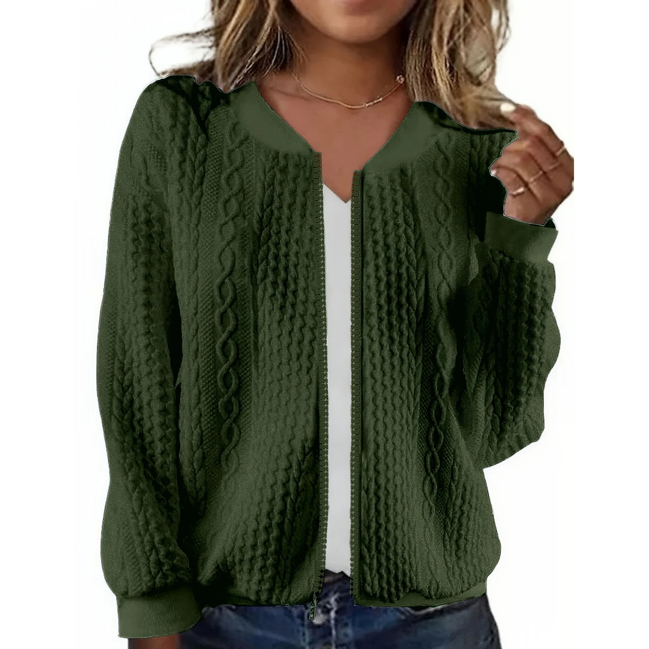 Zip-Up Cable Cardigan, Fine Knit, Long Sleeve (2-Pack)
